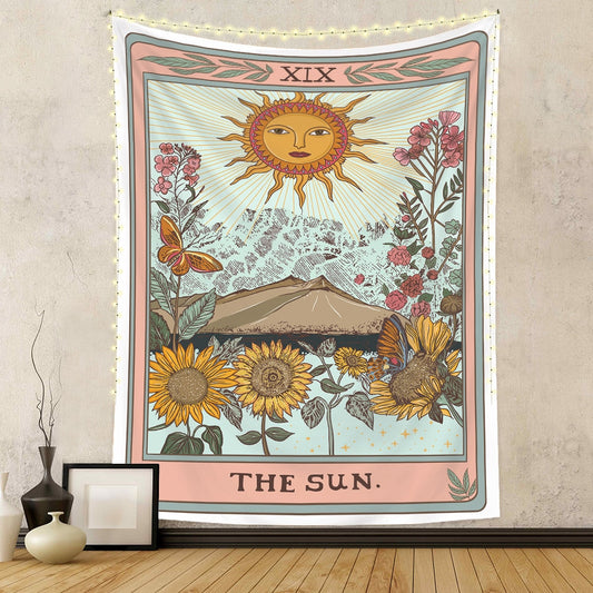 Sun Moon Tarot Starry Tapestry White Black Wall Hanging Bohemian Gypsy Psychedelic Tapiz Witchcraft Astrology Tapestry