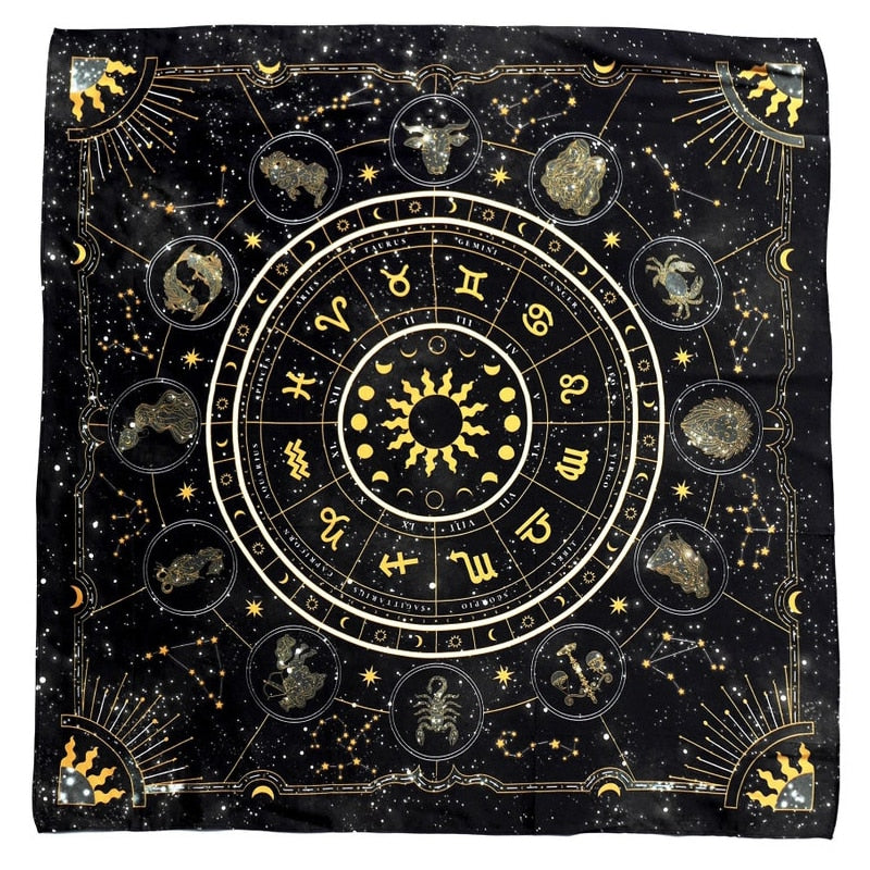 Tarot Card Divination Mat - Tablecloth | Zodiac Wheel Design