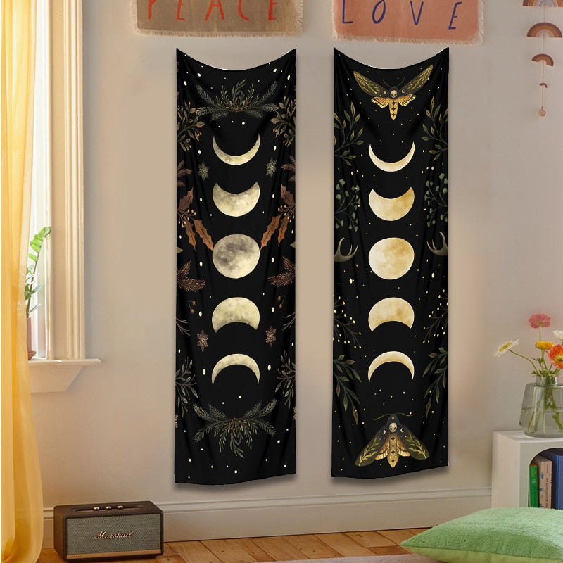 Moon Phases Floral Tapestry | Astrology, Moon Wall