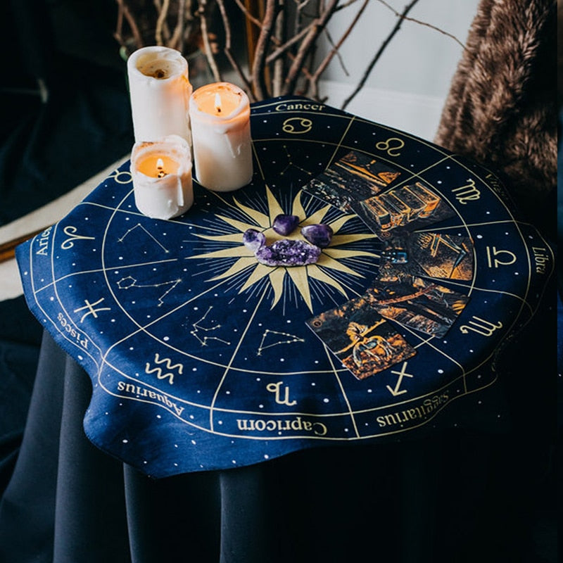 Tarot Card Divination Mat - Tablecloth | Zodiac Wheel Design