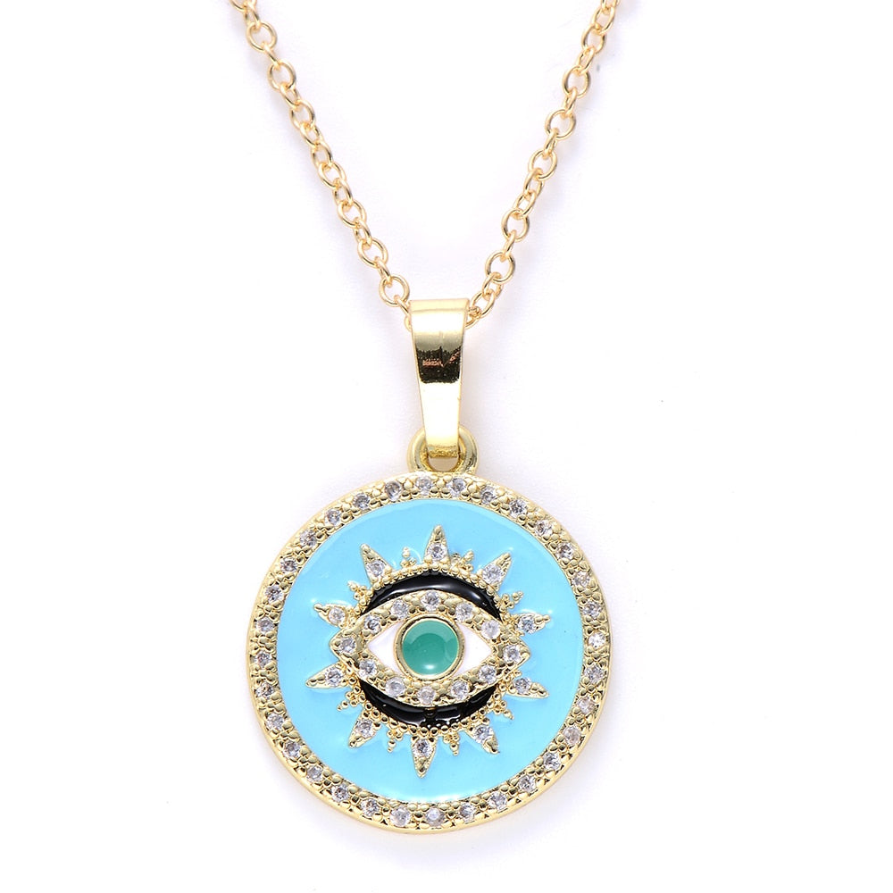 Gold Evil Eye Necklace, Circle Pendant | Spiritual Jewelry