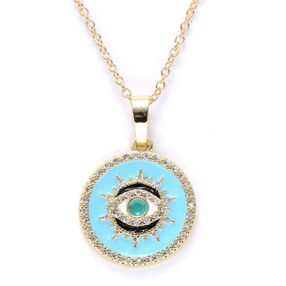Gold Evil Eye Necklace, Circle Pendant | Spiritual Jewelry