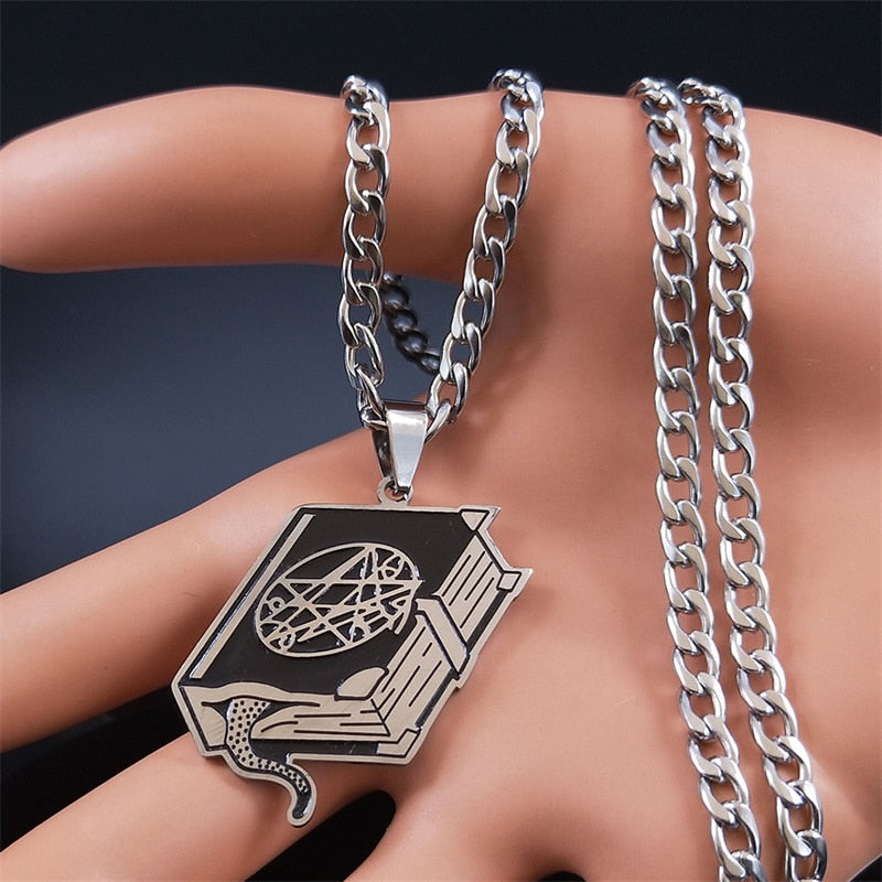 Stainless Steel Pentacle Spellbook Necklace | Occult, Wicca, Witchy Jewelry