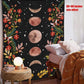Moon Phases Tapestry Wall | Moon & Floral Hanging Tapestry