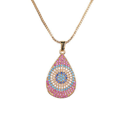 Turkish Style Zircon Jewelry Necklace Pendant Trendy Copper CZ Stone Enamel Hamsa Hand Evil Eye Necklace for Women Collier Femme