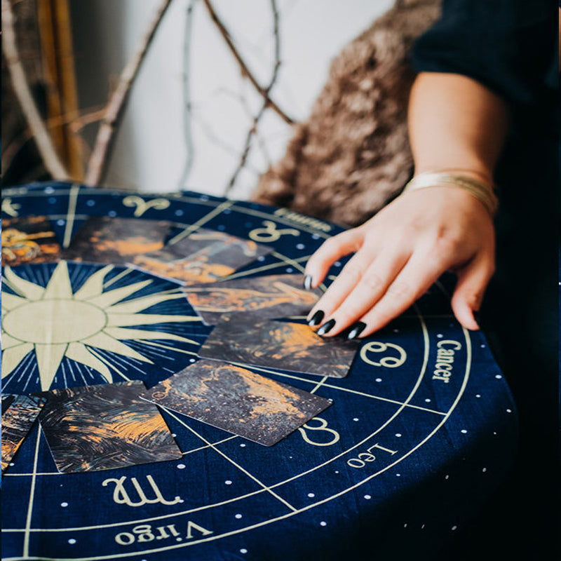 Tarot Card Divination Mat - Tablecloth | Zodiac Wheel Design