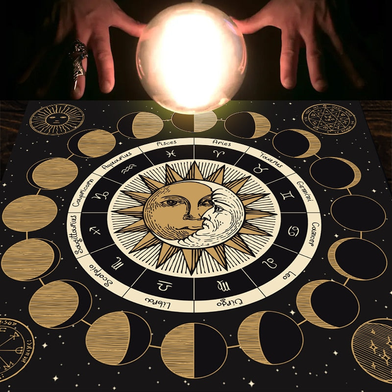 Tarot Card Moon Phases Divination Mat | Astrology Tarot Practice Mat