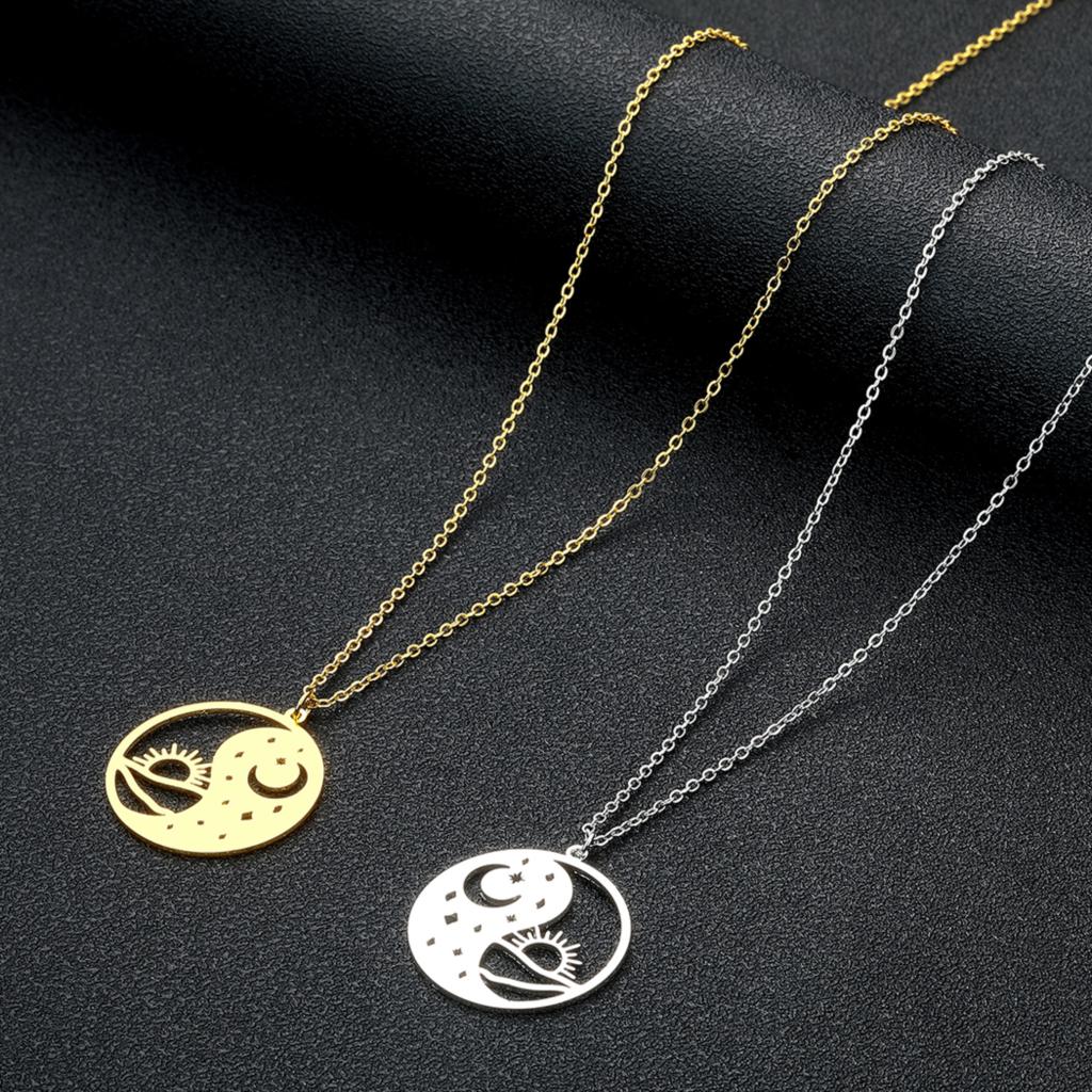 Gold Stainless Steel Yin Yang Necklace | Sun and Moon