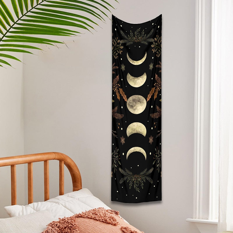 Moon Phases Floral Tapestry | Astrology, Moon Wall