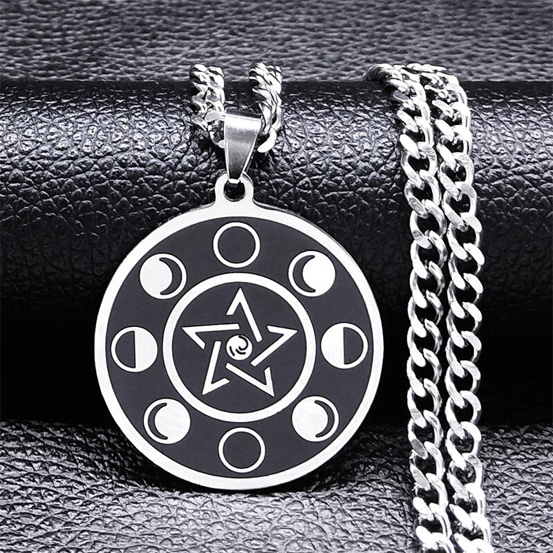 Stainless Steel Moon Phases Chain Necklace | Spiritual Jewelry