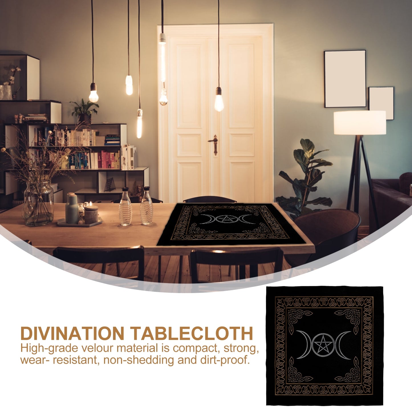 Tarot Pentagram and Moon Divination Mat | Pentacle Divination Tablecloth for Wiccans, Occult Practice