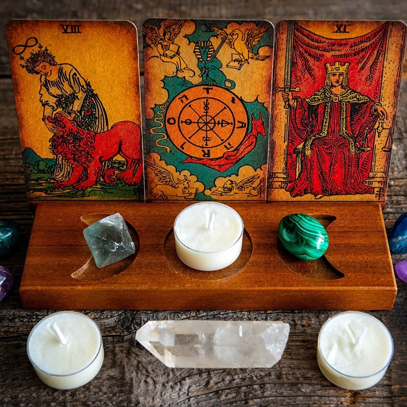 Wooden Divination Altar | Candle and Crystal Display, Card Holder