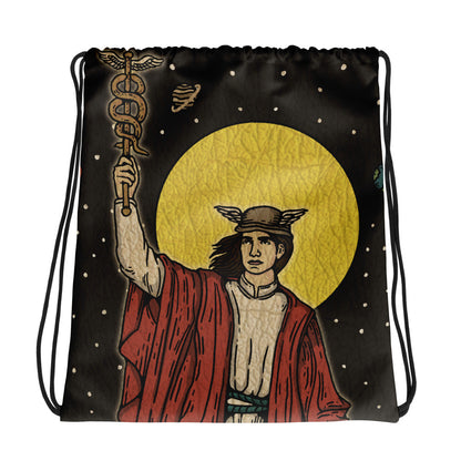 'The Magician' Tarot Card - Hermes Greek God, Caduceus Drawstring Bag