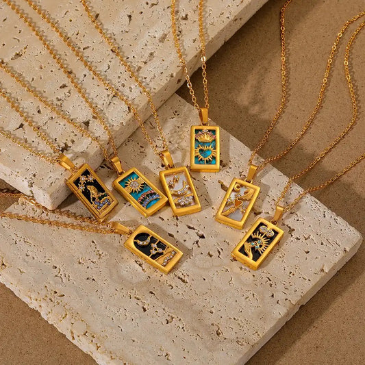 Gold Enamel Tarot Card Necklace | Major Arcana