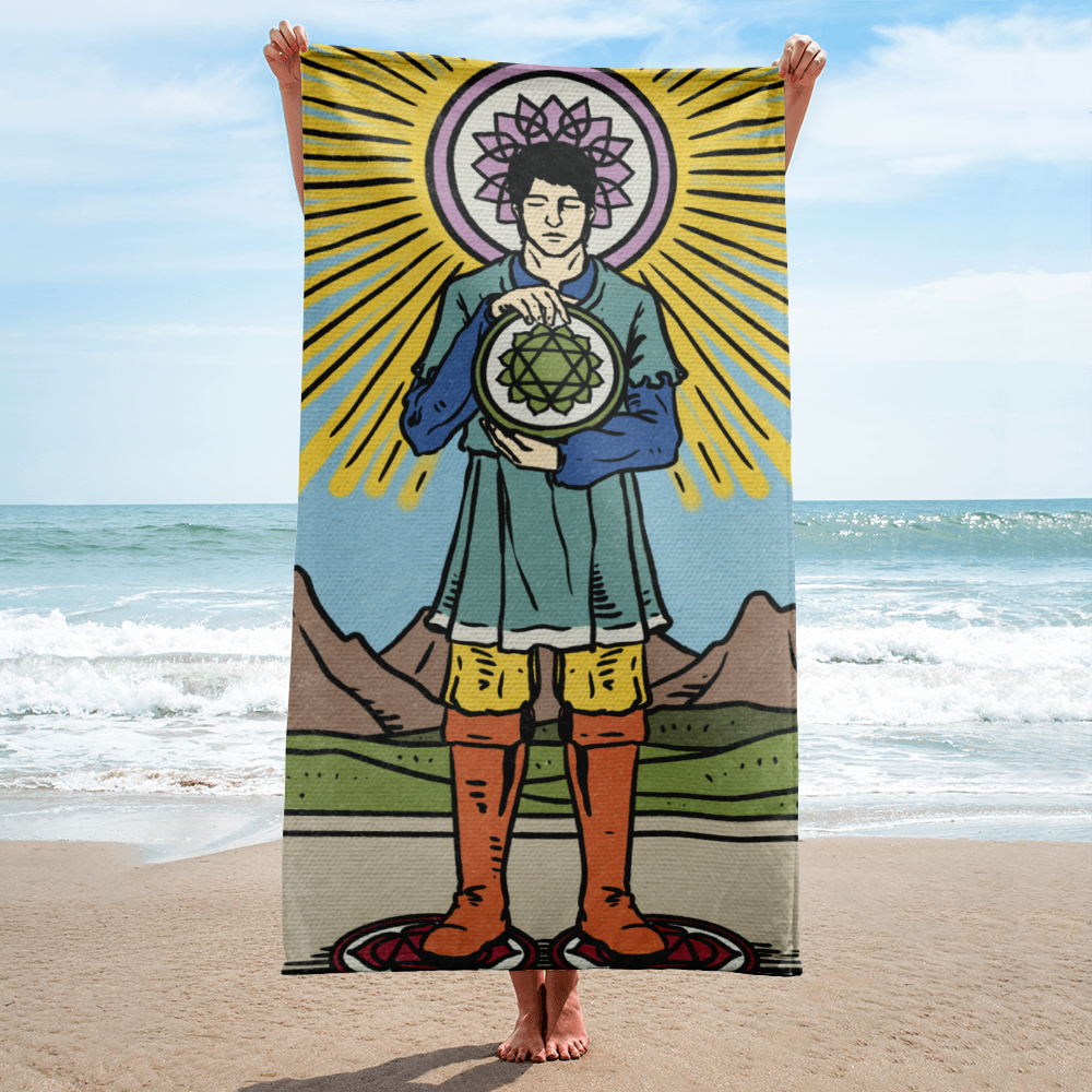 Four of Pentacles Chakra Tarot Card Bath and Beach Towel