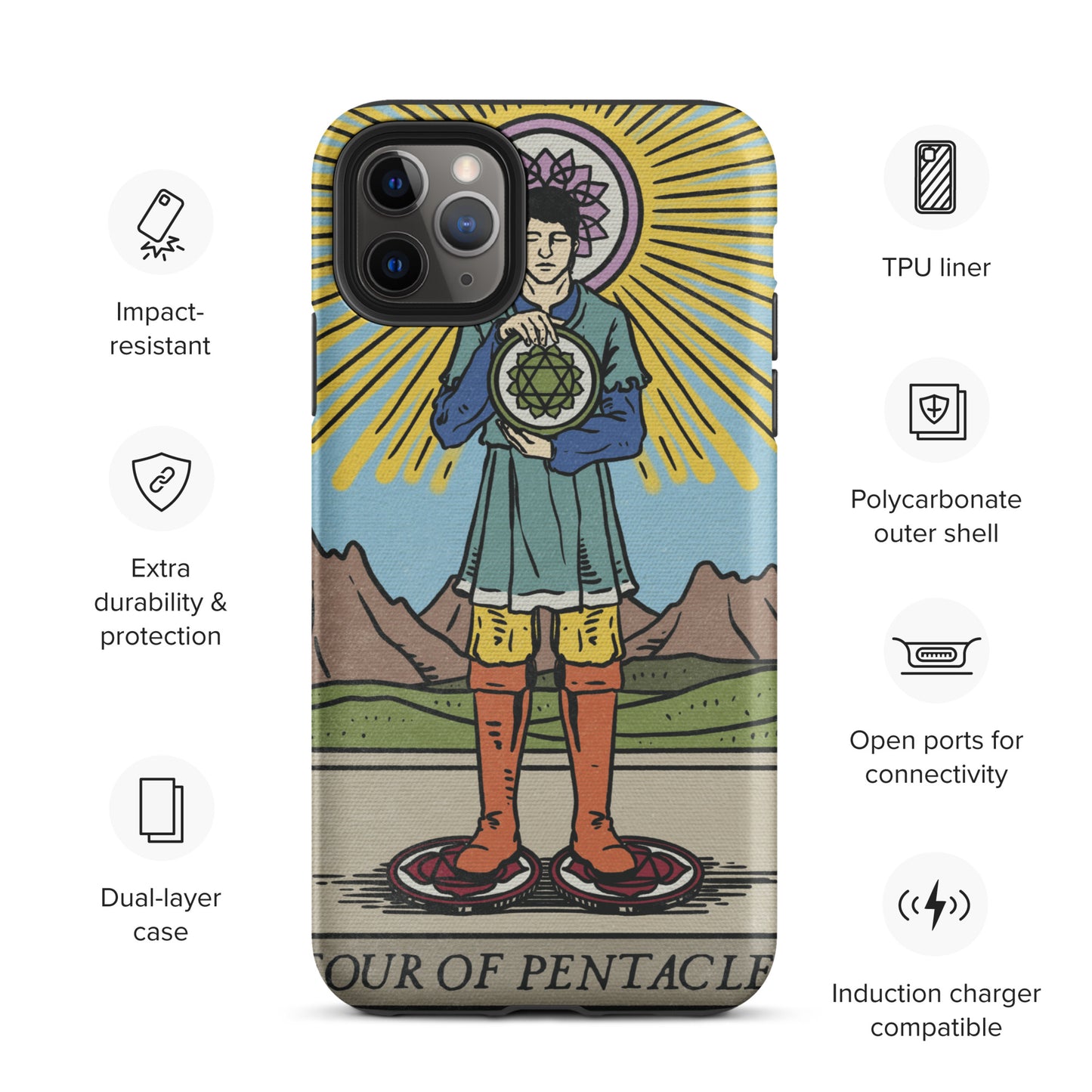 'Four of Pentacles' Anti-Shock, Tarot Card iPhone Case | Minor Arcana